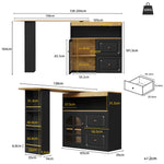 360° Rotating Dining Bar Storage with 2 Drawers Curved Glass - Black