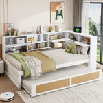Sofa Bed, Wooden 90*200 Pull-out Multifunctional Single with Storage & Charging Port, White