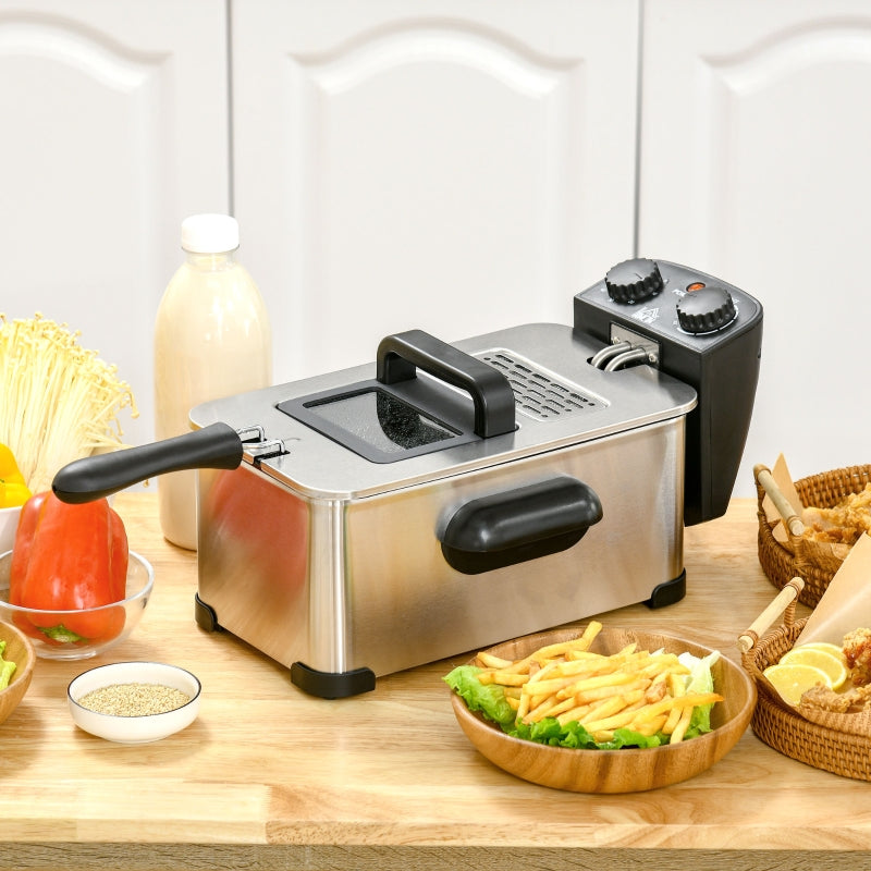 Deep Fryer 3L, Adjustable Thermostat, Stainless Steel Silver
