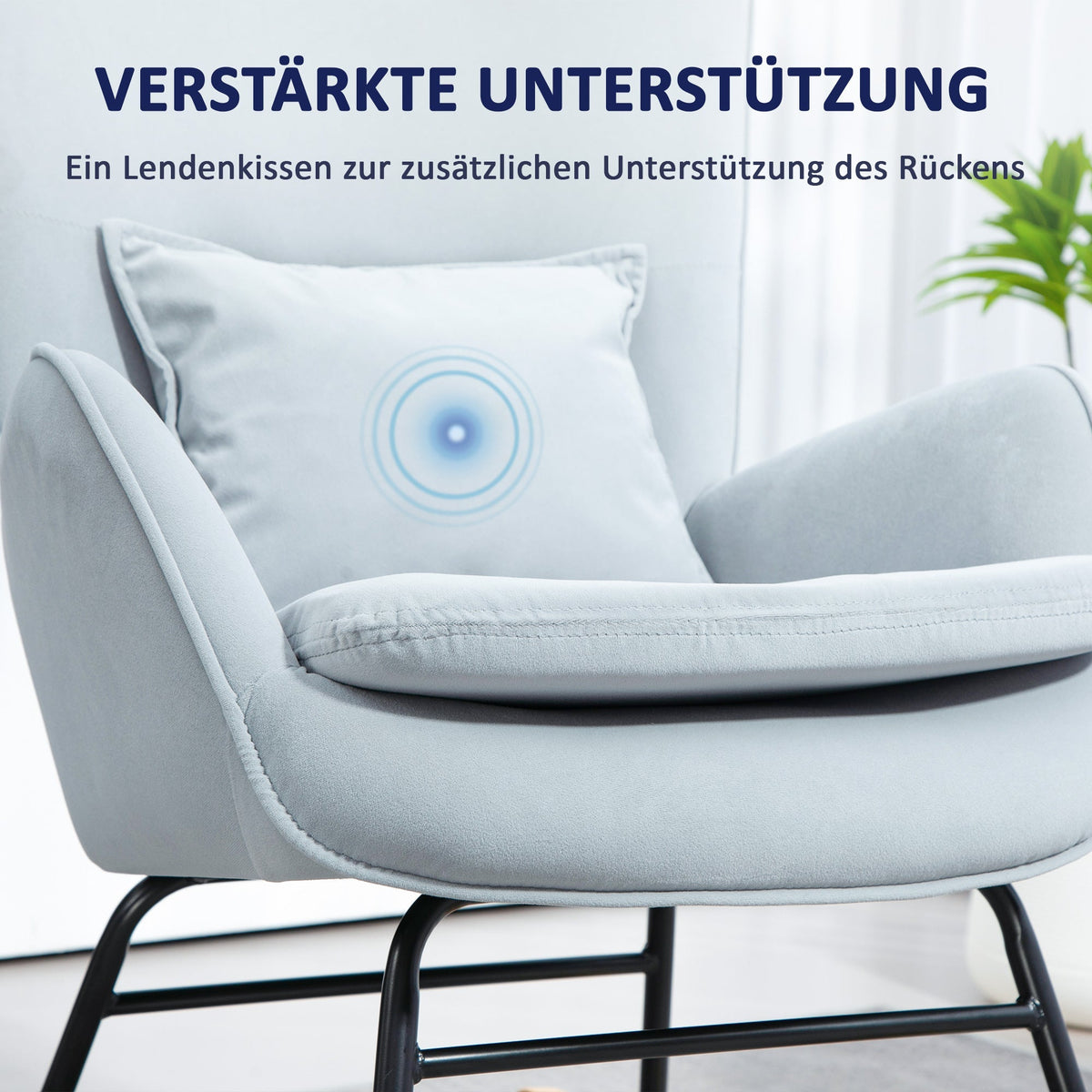 Rocking Chair, Armrests, Velvet Look, Light Grey