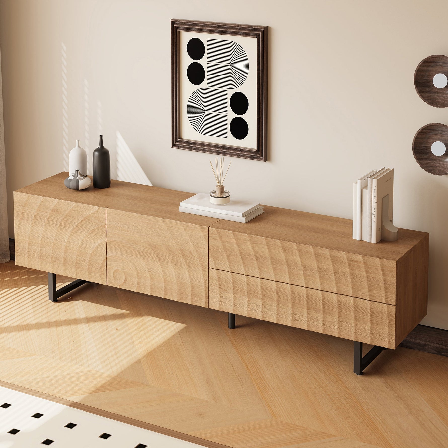 Low TV Cabinet Modern 180cm with Unique 3D Texture