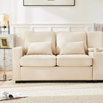 Sofa, 4-Seater with Console, Cup Holders, USB Ports, Linen Fabric