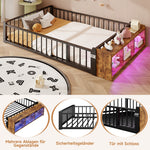 Metal Flatbed 140x200 cm with Lockers & LED Lights, Black