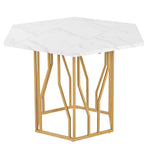 Hexagonal Marble Dining Table Modern Metal Branch Base Coffee Table Gold