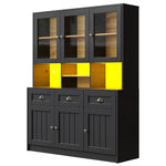 Tall Kitchen Cabinet 140x40x175cm Display Buffet Adjustable Shelves LED - White/Black