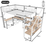 Loft Bed with Desk, LED Lighting and Storage Staircase, 140 x 200 cm, White