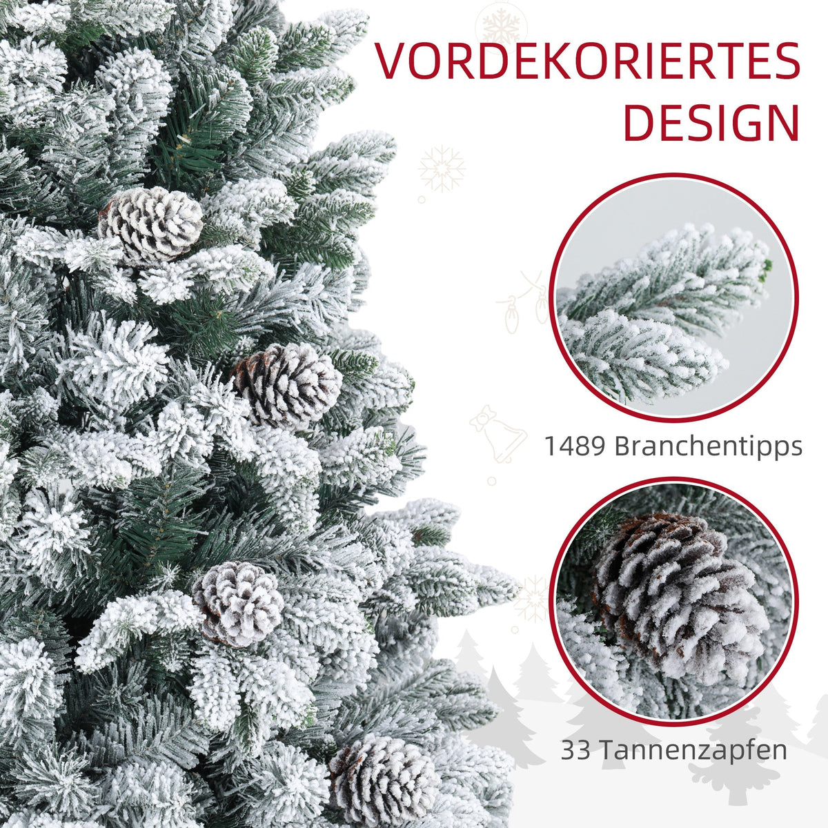 Artificial Christmas Tree, Snow & Pine Cones, Realistic, Flame-Retardant, 183 cm, Green