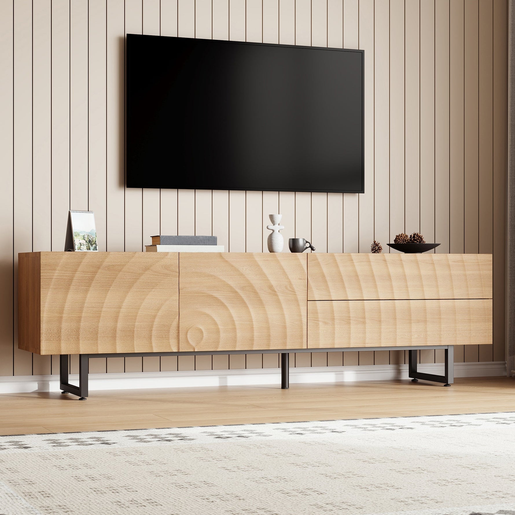 Low TV Cabinet Modern 180cm with Unique 3D Texture