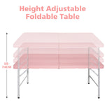 Portable Heavy Duty Folding Table 125cm with Handle, Adjustable Height, Multi-Functional for Camping Picnic Parties, 135kg Capacity, Pink