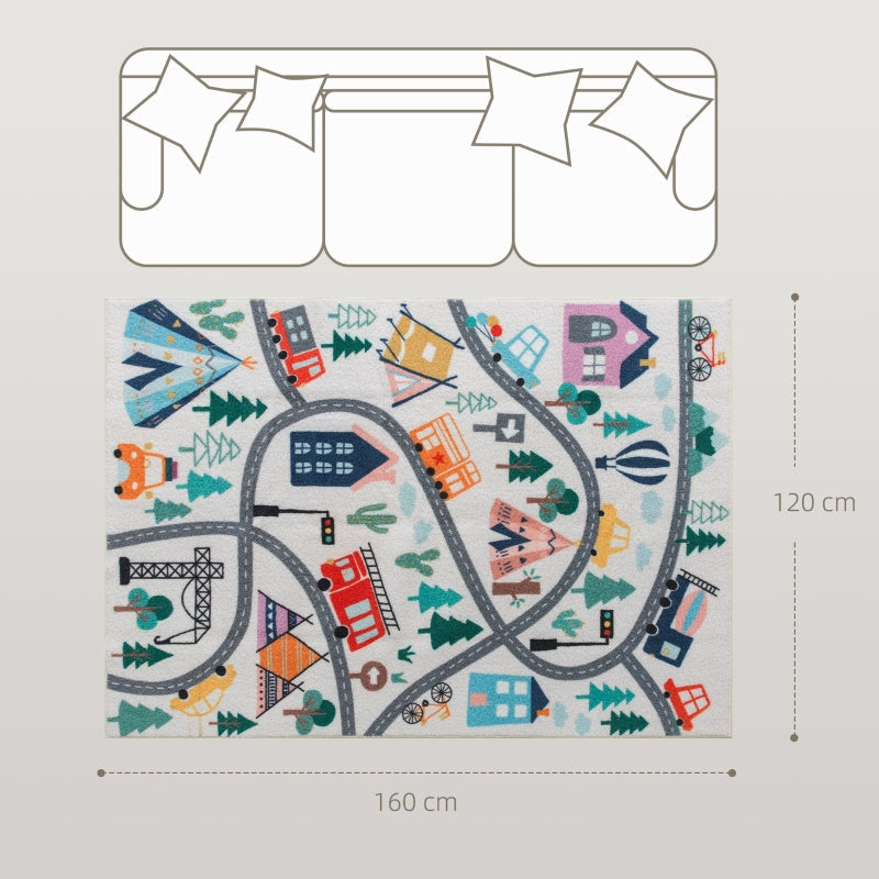 Highway Pattern Rug, Soft Fleece Easy Care, White Colorful