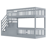 Bunk Bed 90x200 with Safety Stairs & Storage Drawers, Grey Wood