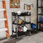 Workshop trolley 3 levels foldable tool with handle, 68 kg load capacity, black