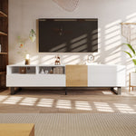 Modern TV Cabinet, Minimalist Design 180x50x38cm, White & Wood Look