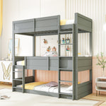 Triple Bunk Bed 90x200 cm with High Fence & Slats, Grey Wood