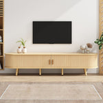 Living Room TV Cabinet with Storage, Round Table Top, 2 Drawers, MDF Wood Grain