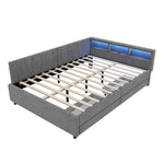 Daybed Sofa Bed 140x200cm Storage LED USB/Type-C 2 Drawers - Linen Grey