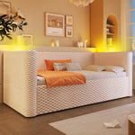 Daybed Sofa Bed 90x200cm Hydraulic Storage LED Lighting Velvet Beige