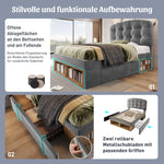 Upholstered Single Bed with Adjustable Headboard, Drawers and Storage, 90x200cm, Grey Velvet