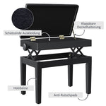 Piano Bench with Storage, Height Adjustment, Wood