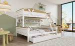 Bunk Bed with Windmill, Shelves & Drawers, Pine + MDF, White + Natural