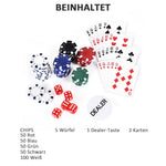 Poker case set 300 chips 2 decks of cards 5 dice aluminum