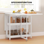 Folding Dining Table, Portable for 2-4 People with Open Shelves, White