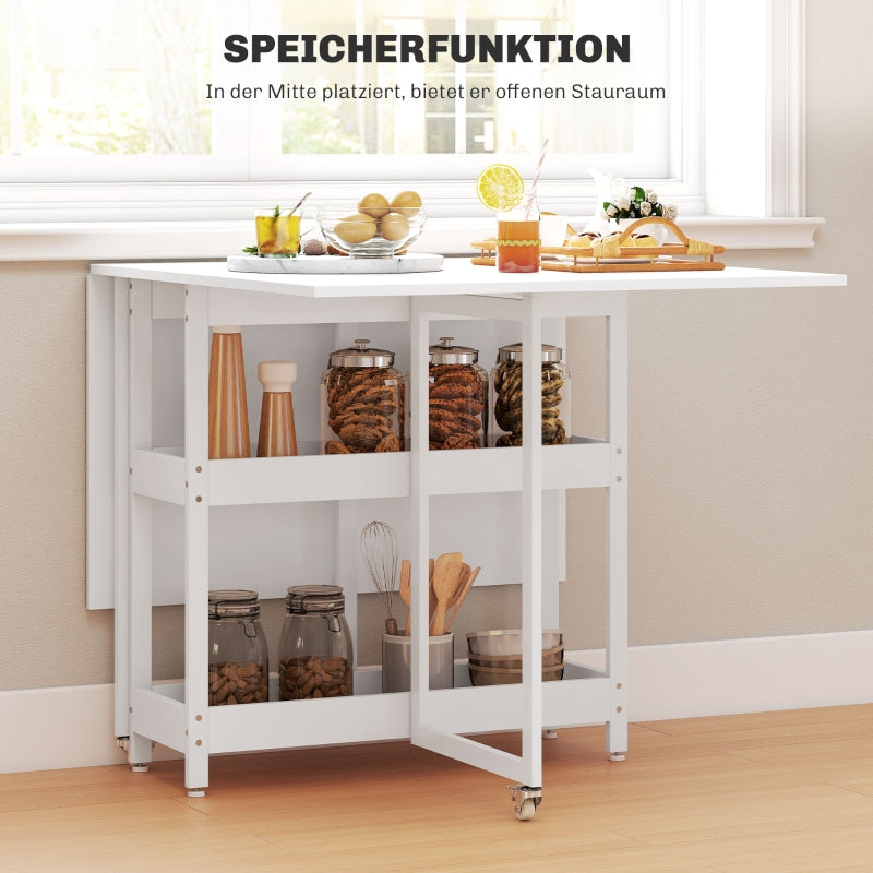 Folding Dining Table, Portable for 2-4 People with Open Shelves, White