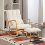 Rocking Chair with Stool, Fleece Cover, Wooden Skids, White