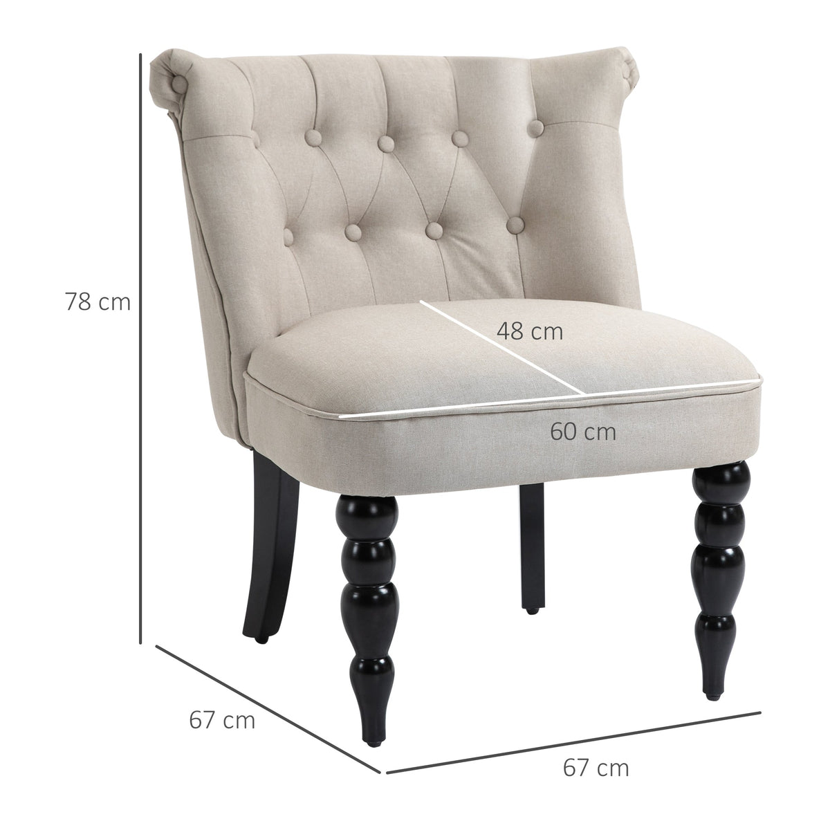 Relaxing Chair, Upholstered Vintage, Linen Beige Black