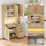 Kitchen Sideboard Buffet 183cm LED Charging Station 3 Drawers Gold Handles