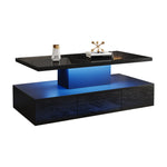 Two-tier Coffee Table 16-Color LED Light High-Gloss Storage Black