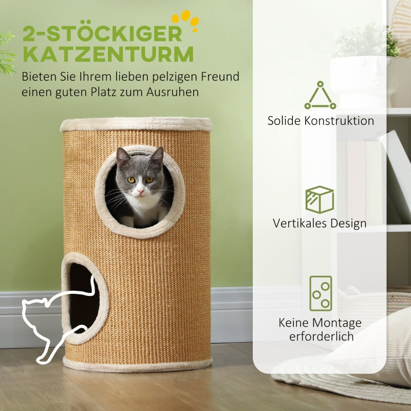 Cat Tree, Plush Sisal Surface, Brown-Beige