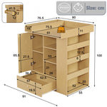 Changing Table with Cabinet, Drawer and Side Storage, Natural Wood Color