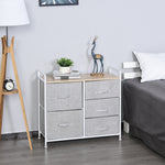 Chest of Drawers, 5 Fabric Drawers, Grey Fabric Wood Metal Frame