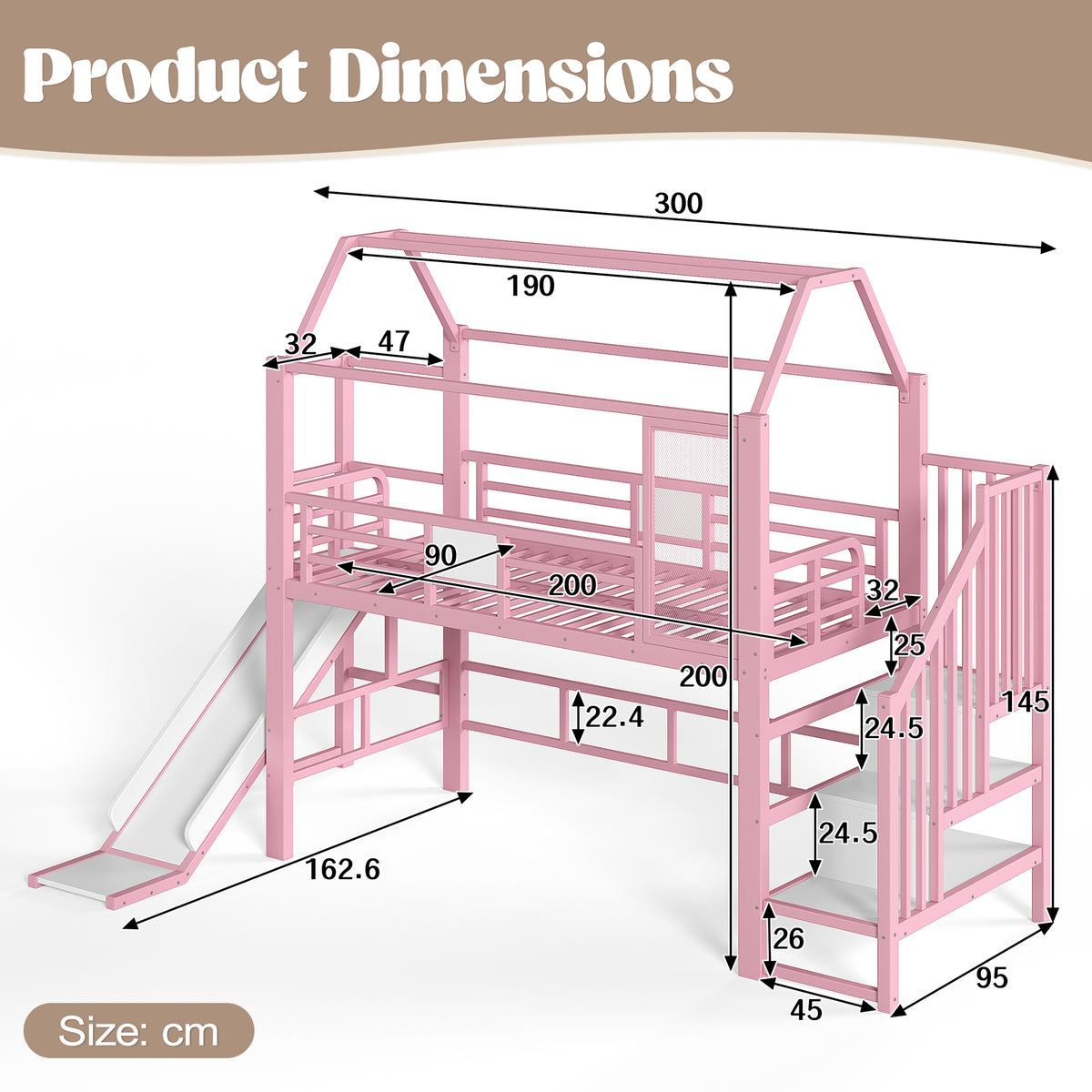 Bunk Bed 90x200cm with Desk, USB & Shelves - White Metal
