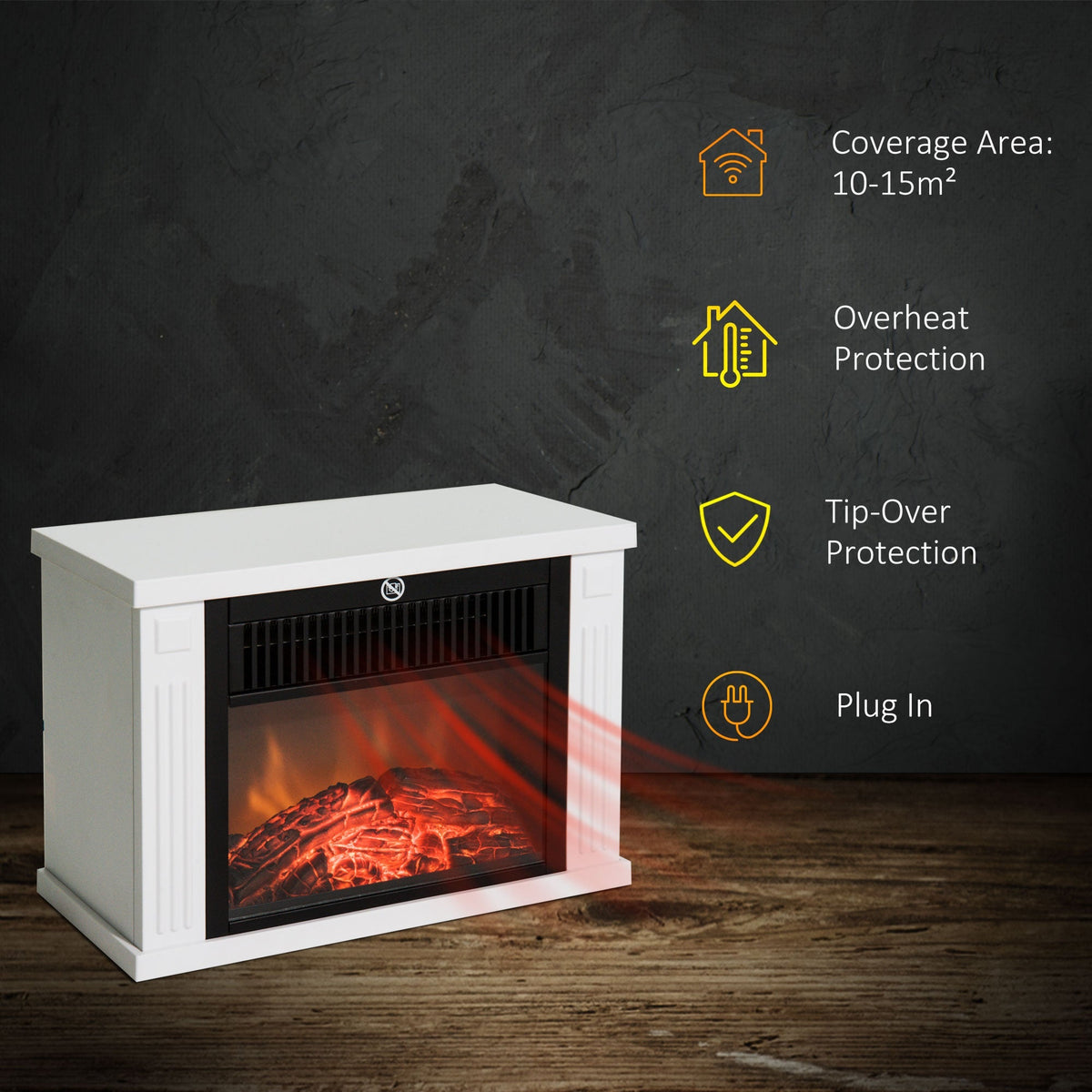 Electric Fireplace, 1200W Freestanding with Flame Effect, White