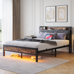 Bed Frame 140x200cm Smart LED USB Metal Slatted Noise-Free, Metal