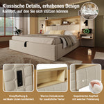 Upholstered Bed 180x200 with Storage, LED & USB, Beige Linen Fabric