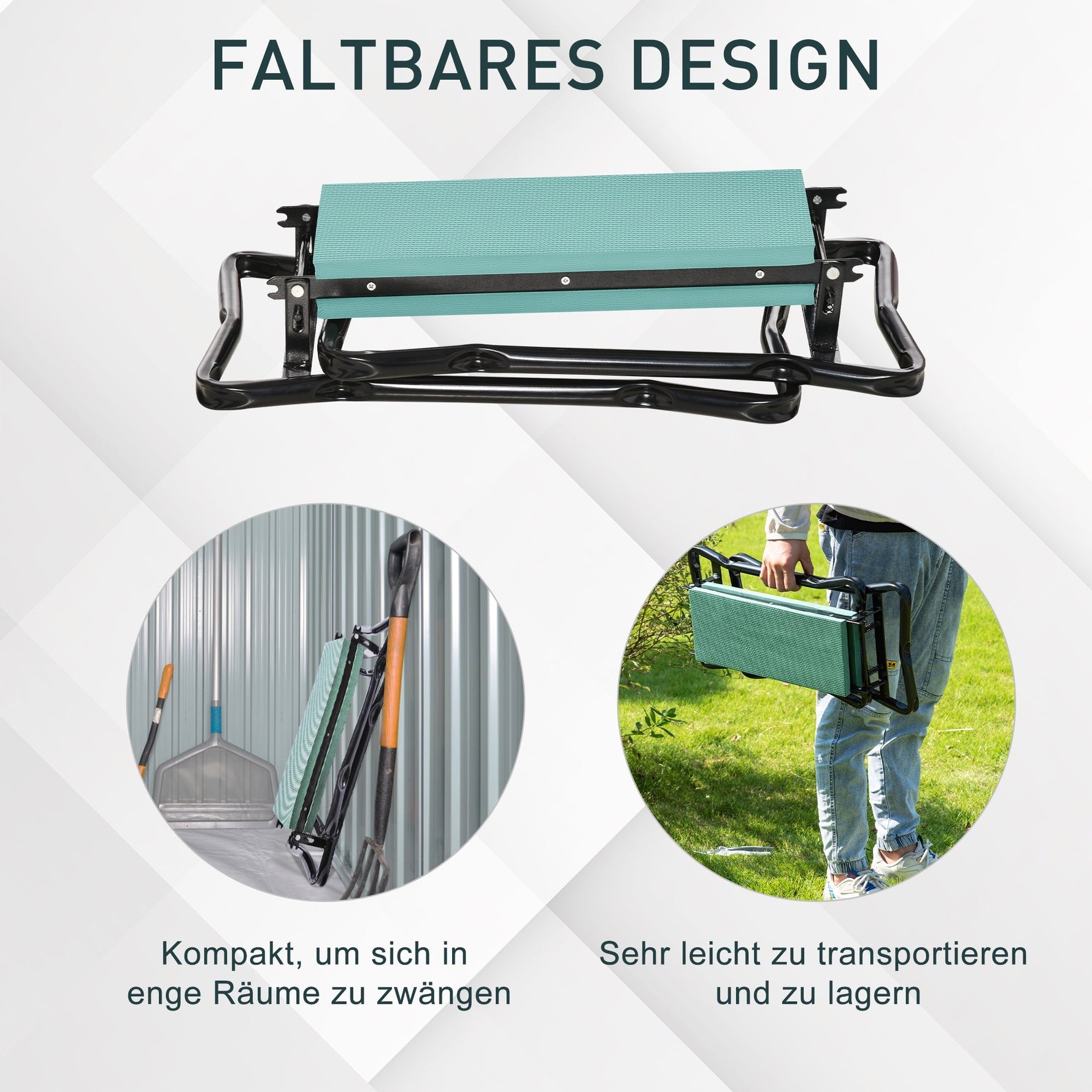 Gardening Kneeler, Foldable Stool, Kneeling Aid 150 kg, EVA Foam Steel, Dark Green