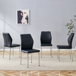 Set of 4 Stylish Dining Chairs with Vertical Embossing and Metal Legs, Black and Silver