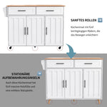 Dining Table Trolley/Sideboard, Folding Top Kitchen Island 5 Wheels 2 Drawers, White