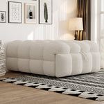 Upholstered Bed 2-in-1 Footstool Pull-out Sofa Bed Single Teddy Fabric Beige