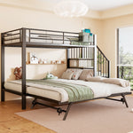 Bunk Bed with Pull-Out Bed & Storage Stairs, Black Iron Frame