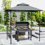 Grill Pavilion LED Lighting, 240x150x258cm, Water-Repellent, Double-Layered Roof, Side Shelves, Dark Grey