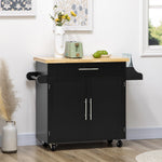 Kitchen Cart Serving Trolley with Worktop, Spice Rack, Towel Holder, Wood