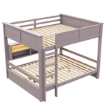 Bunk Bed 160x200 with Storage Cabinets & LED Light, Brown