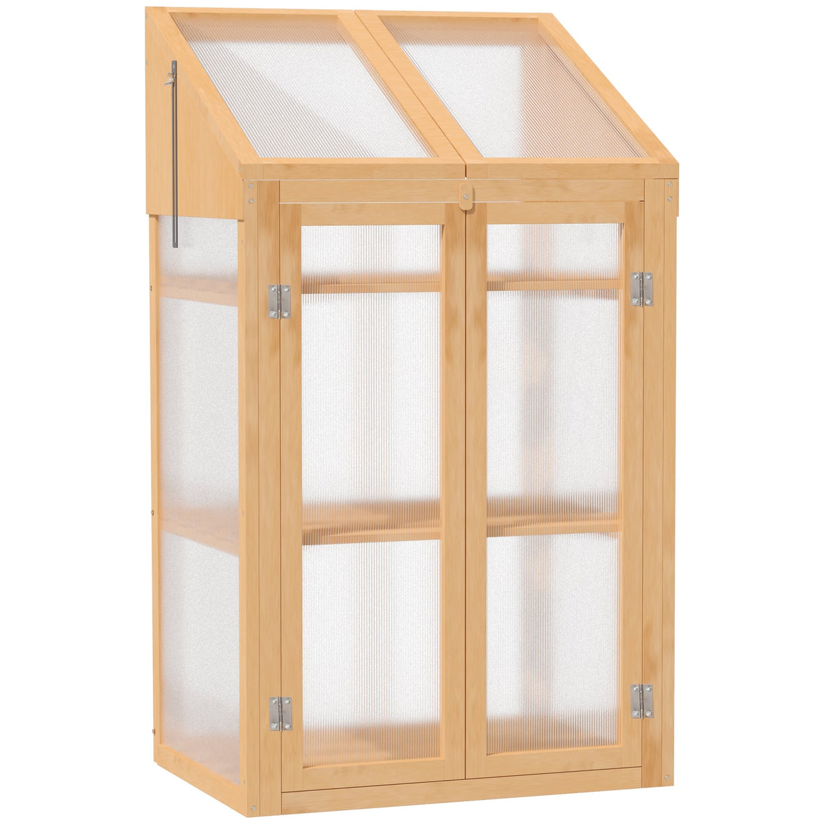 Cold Frame Mini Greenhouse, 70x50x120 cm, Cover, Window, Double Door, 3 Shelves, Wooden Brown