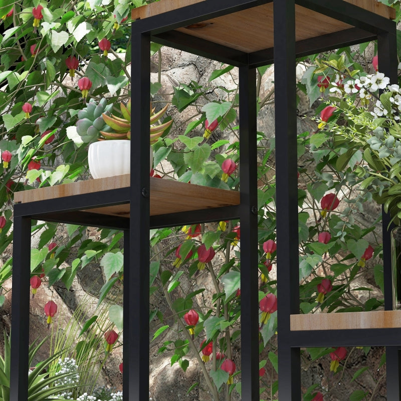 Plant Stand, 4-Level Flower Shelf, Wooden, Light Brown