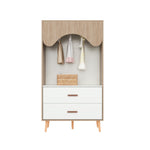 Children's Wardrobe Clothes Rail Drawers Open Storage, White Natural Wood Chipboard