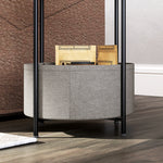 Side Table, Round Coffee Table with Storage, Steel, Grey+White